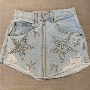 Carmar Denim with Sparkled Star Patches Mini Skirt